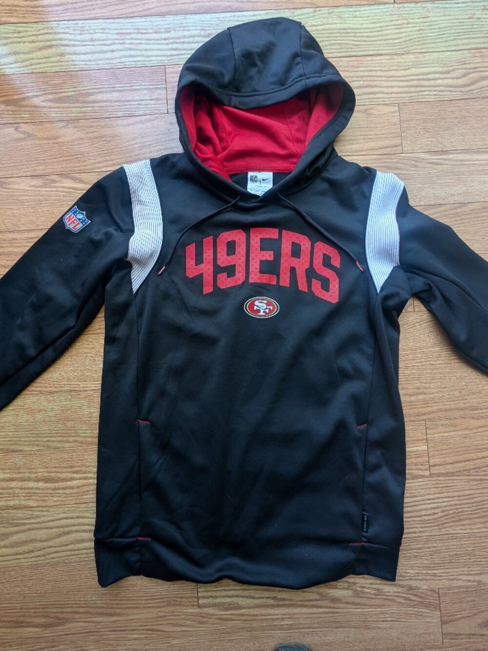 San Francisco 49ers Nike NFL official black and red hoodie therma fit